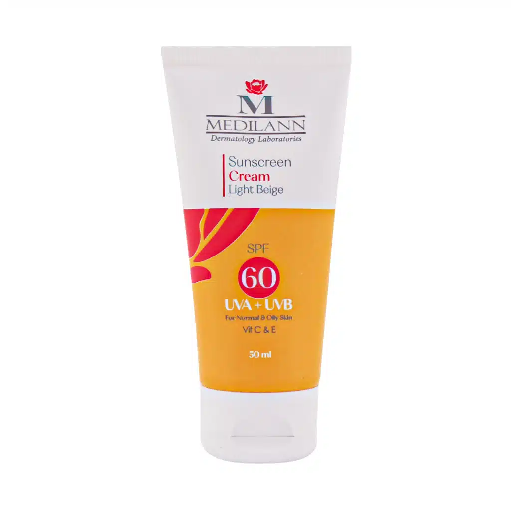 Medilann-Sunscreen-SPF60-Tinted-Cream-For-Oily-And-Acne-Skins-50-ml.jpg.webp کرم ضد آفتاب رنگی SPF60 مدیلن مناسب پوست های چرب و معمولی ۵۰ میلی لیتر