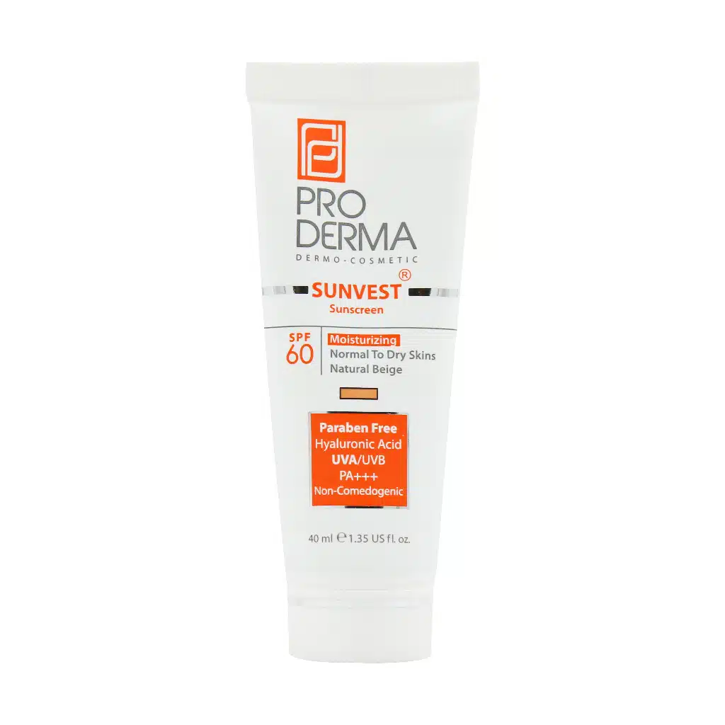 Proderma-Sunvest-Sunscreen-SPF60-Moisturizing-Normal-To-Dry-Skins-40.jpg.webp کرم ضد آفتاب و مرطوب کننده پرودرما SPF60 مناسب پوست های معمولی و خشک ۴۰ میلی لیتر