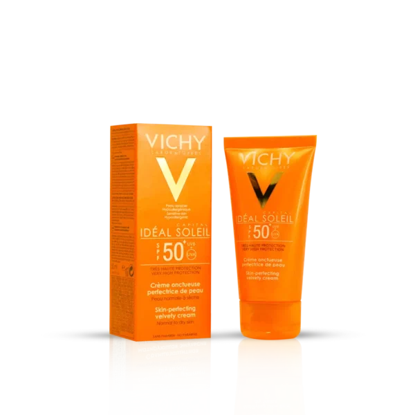 کرم ضد آفتاب ویشی مدل velvety با +SPF50 مناسب پوست های معمولی و خشک ۵۰ میلی لیتر