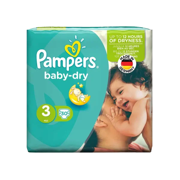 پوشک سایز ۳ پمپرز مدل baby dry بسته ۳۰ عددی