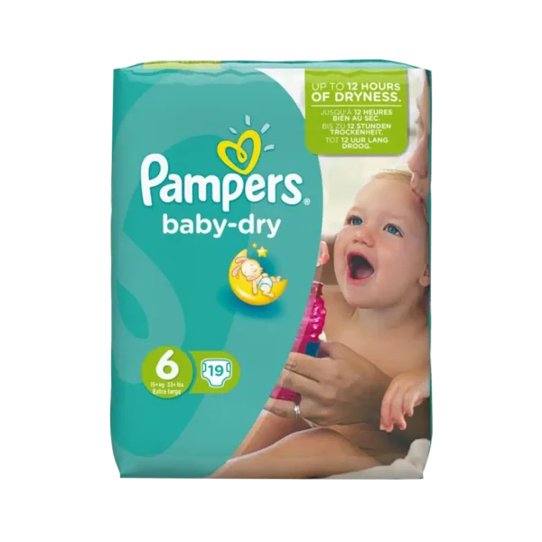 پوشک سایز ۶ پمپرز مدل Baby Dry بسته ۱۹ عددی