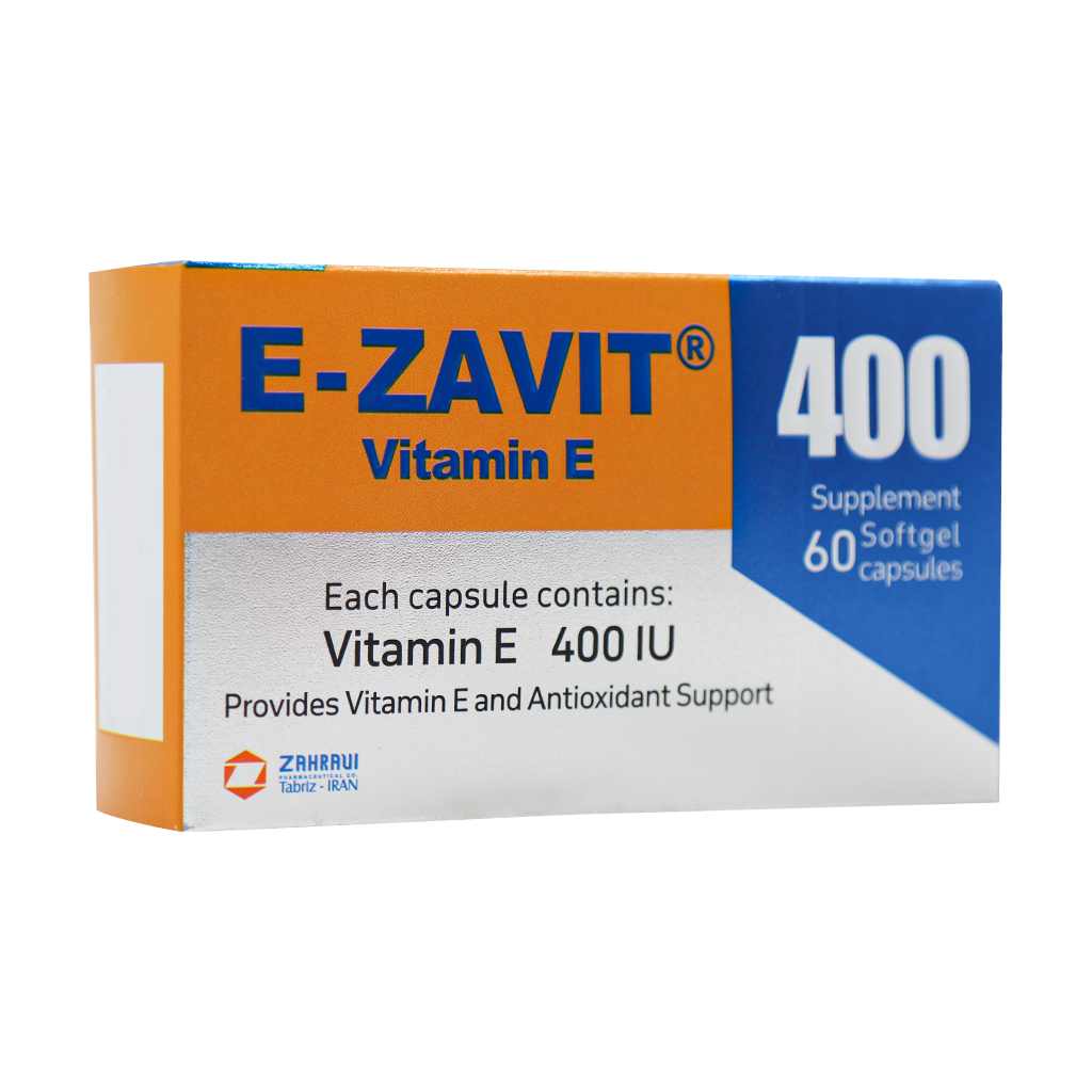 Zahravi E-ZAVIT 400 IU (Vitamin E) 60 Tabs کپسول ای زاویت 400 واحد زهراوی حاوی ویتامین E - 1