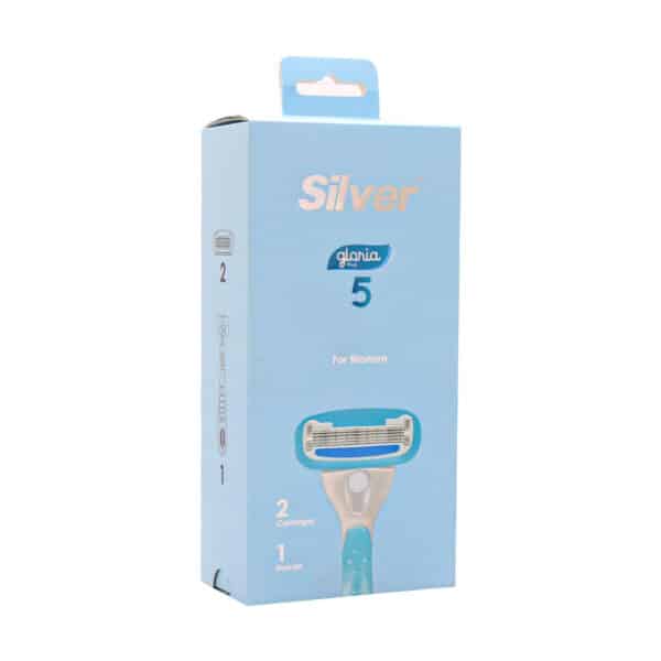 قیمت خودتراش زنانه 5 لبه گلوریا سیلور همراه با 2 تیغ یدک