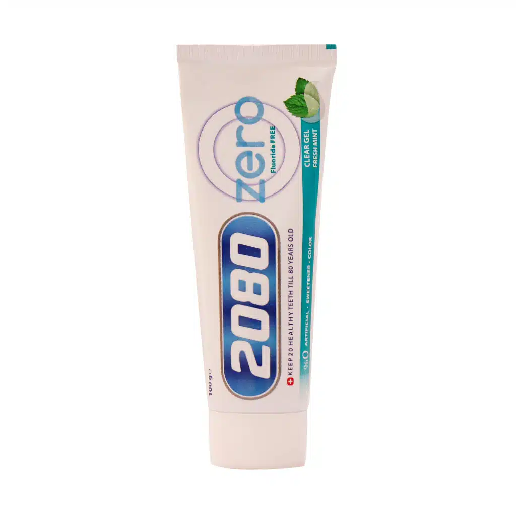 2080-Zero-Fluoride-Free-Toothpaste-100-g.jpg.webp خمیر دندان زیرو فاقد فلوراید 2080 مناسب دندان های لمینت و کامپوزیت شده 100 گرم