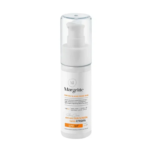 کرم ضد آفتاب روشن کننده SPF50 پوست چرب مارگریت 50 میلی لیتر