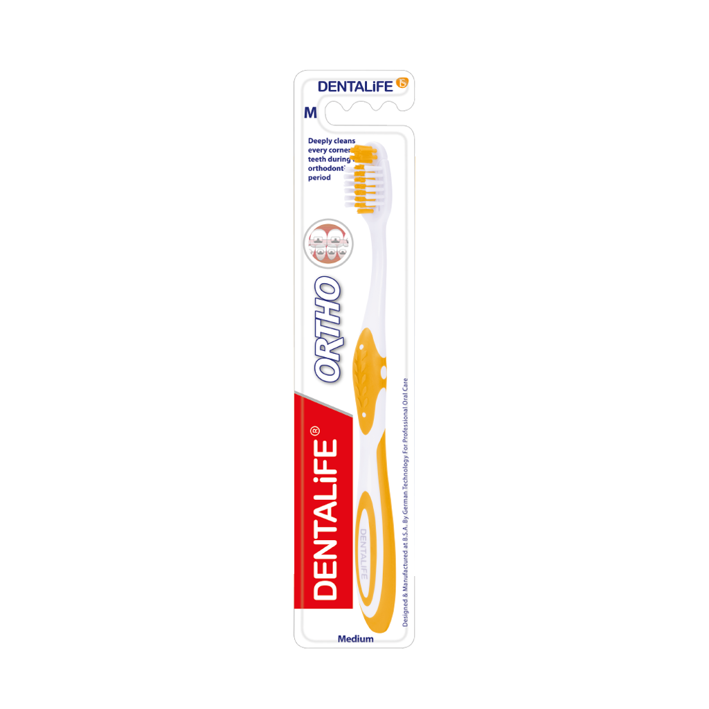 Dentalife Ortho Medium Toothbrush Orange قیمت مسواک دنتالایف مدل Ortho با برس متوسط