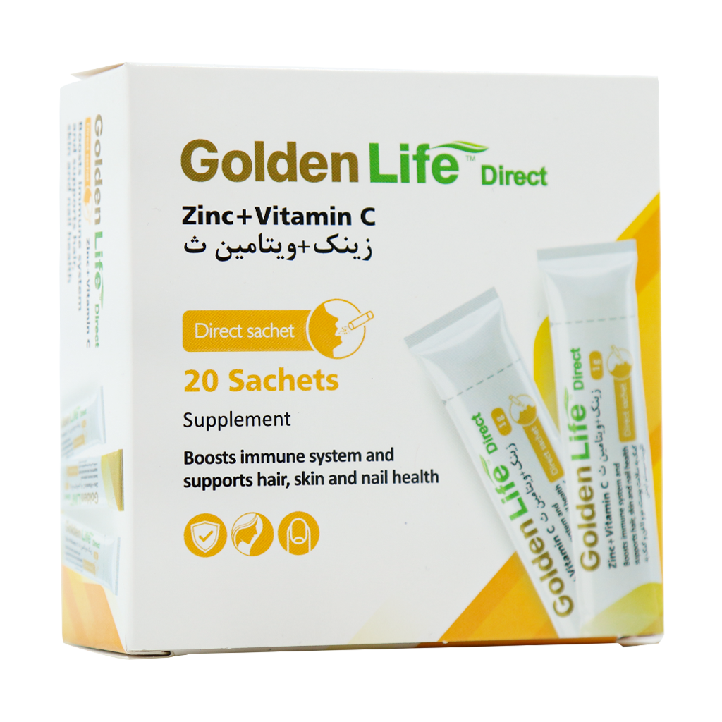 Golden Life Zinc And Vitamin C 20 Sachets قیمت ساشه زینک پلاس ویتامین سی گلدن لایف