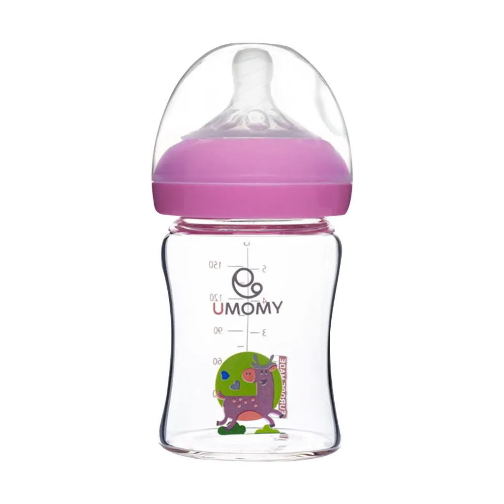 Umomy AntiColic Pyrex Bottle 150 ml قیمت شیشه شیر پیرکس دهانه عریض یومامی بالای 6 ماه