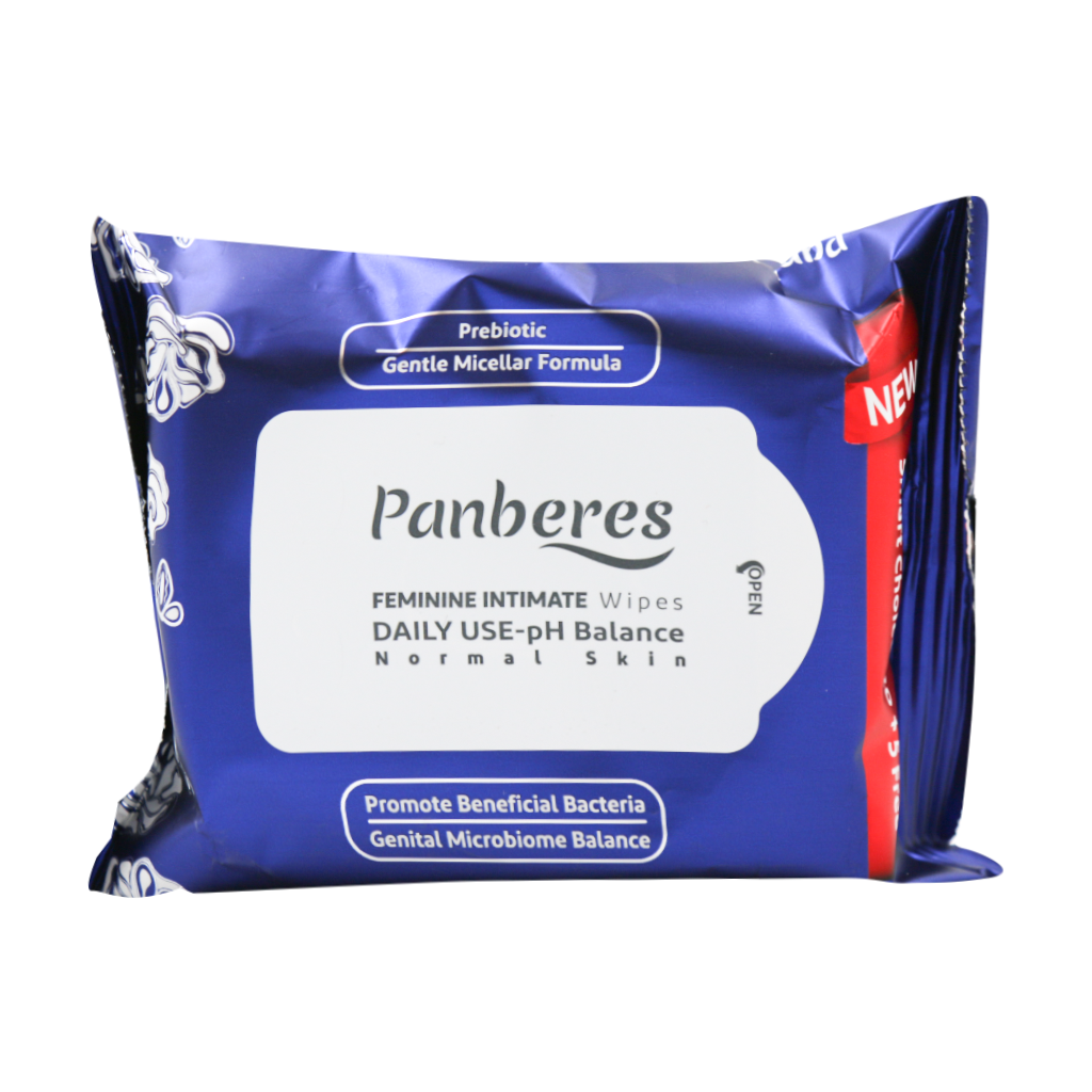 Panberes Intimate Wipes Normal Skin 25 Pcs قیمت دستمال مرطوب بهداشتی بانوان پوست نرمال پنبه ریز