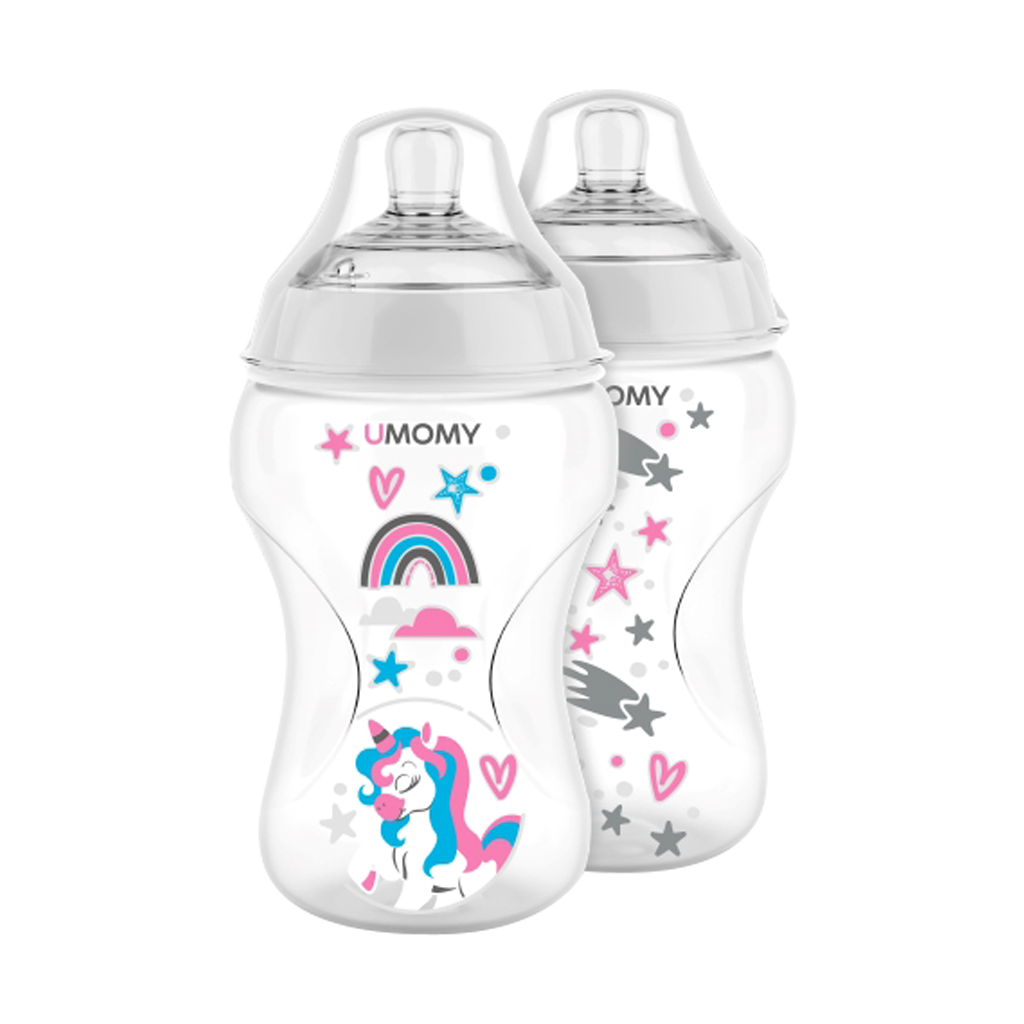 Umomy 12 Month Wide Neck Baby Bottle 2 Pcs قیمت بطری شیرخوری پلی پروپیلن دهانه عریض یومامی