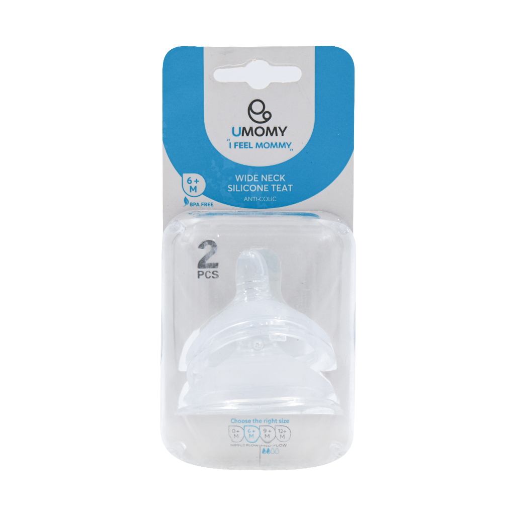 Umomy 6 Month WideNeck Silicone Teat 2 Pcs قیمت سرشیشه سیلیکونی دهانه عریض گودسنس بالای 6 ماه یومامی