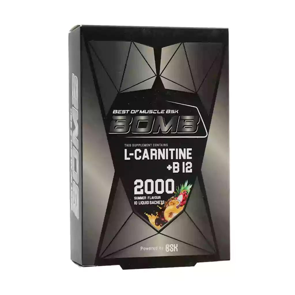 BSK LCarnitine 2000 And Vitamin B12 10 Liquid Sachets قیمت ساشه مایع ال کارنیتین 2000 و ویتامین B12 بنیان سلامت کسری